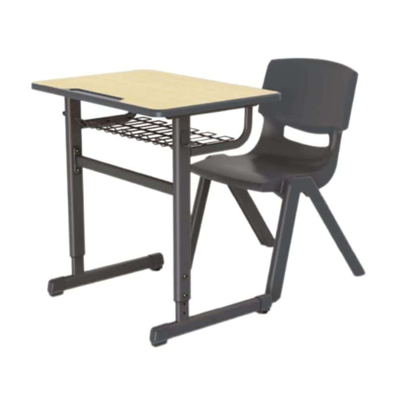Student desk with adjustable height with mesh basket