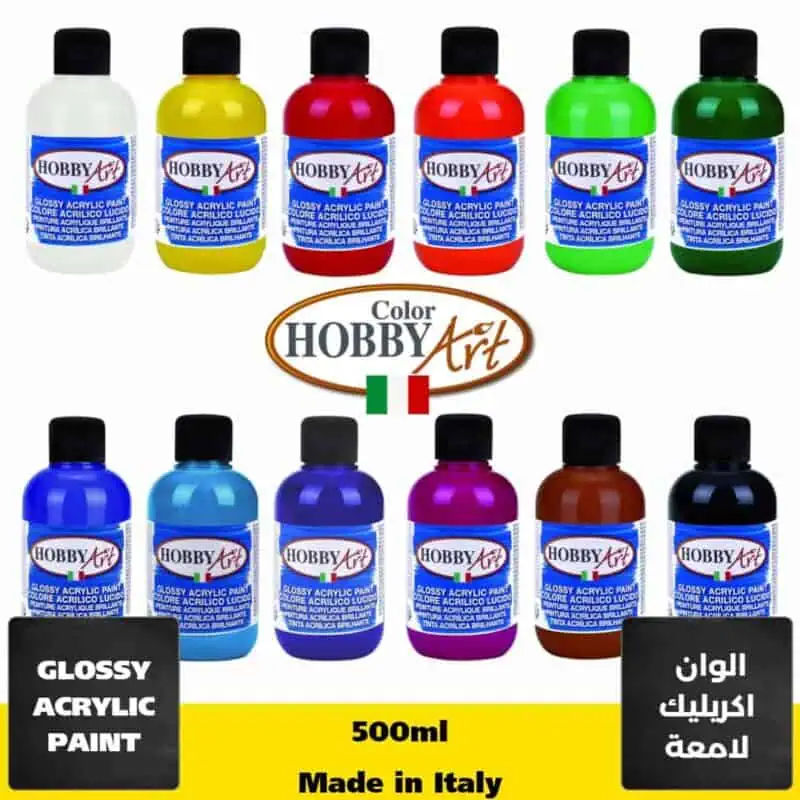 "hobby art glossy acrylic paint 500ml - professional quality for creative projects"