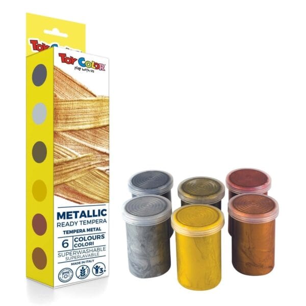 Set of 6 Jars: 25ml Superwashable Metal Tempera - Italian Watercolor Colors by Toy Color