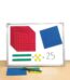A white board with colorful squares and numbers
