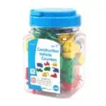 a plastic toy blocks in a jar