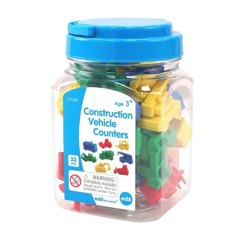 A plastic toy blocks in a jar