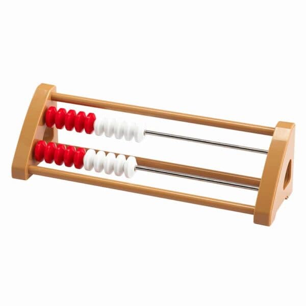 a toy abacus with red and white balls