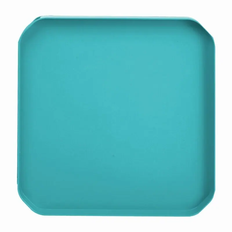 A blue square tray with a white background