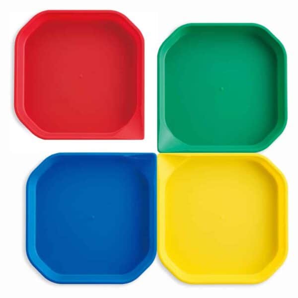 a group of colorful plastic plates