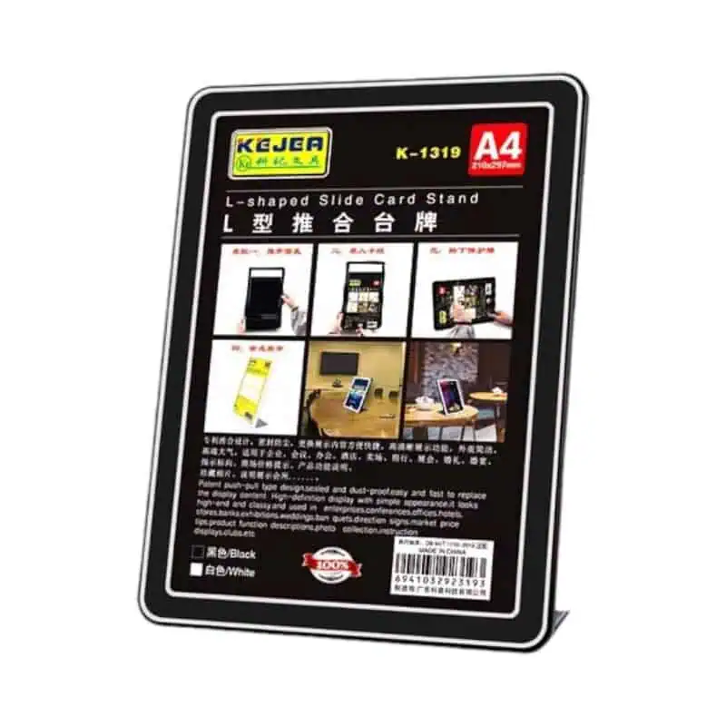 Black l-shaped slide card stand-vertical  a4-297*210