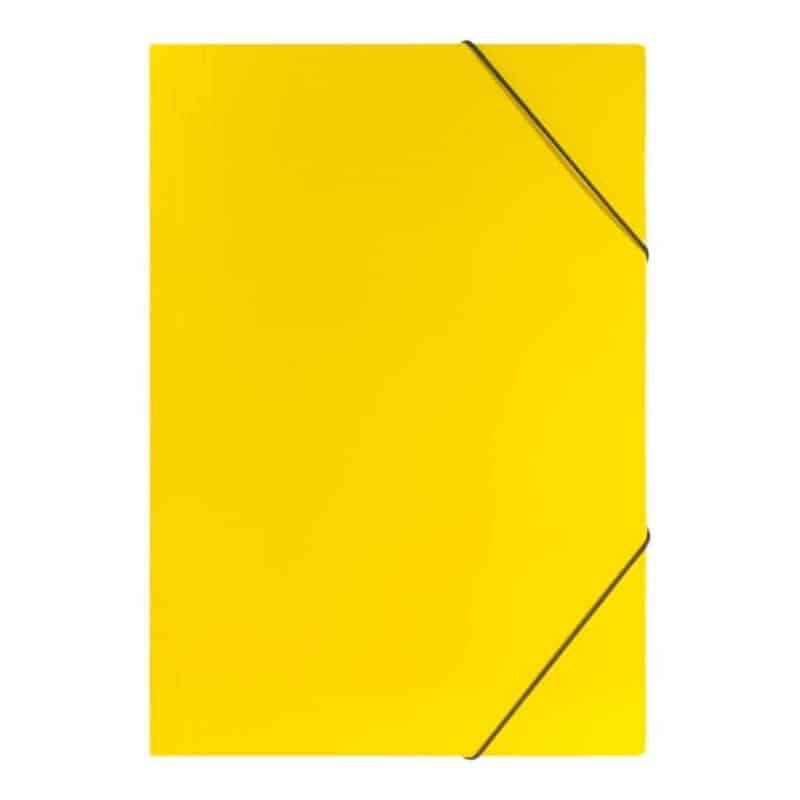 Yellow paper folder with black round elastic band
