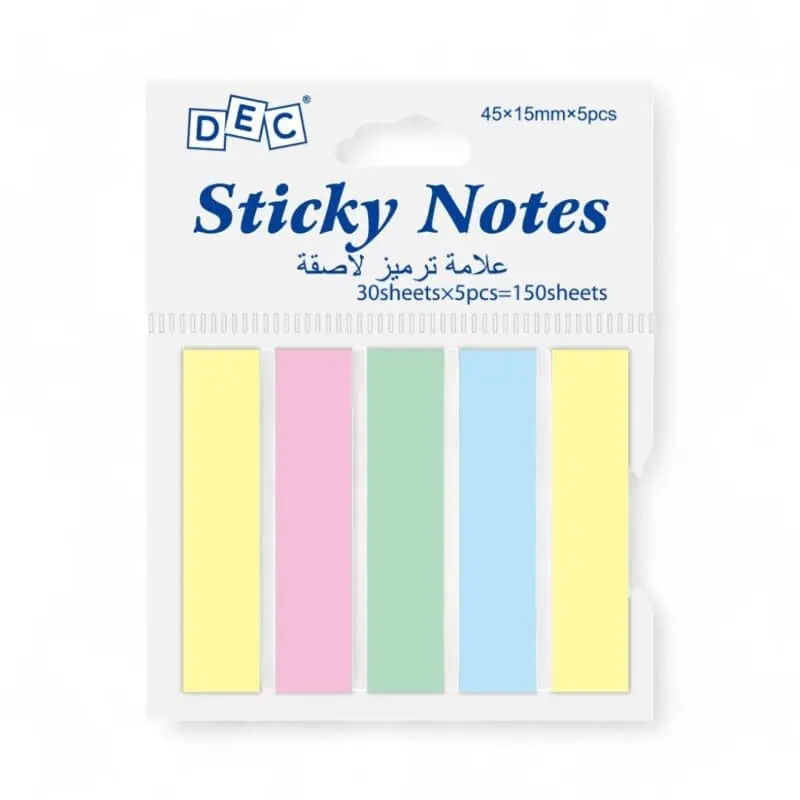 Assorted sticky notes, pastel yellow pink green blue yellow 45mm*15mm*5pcs