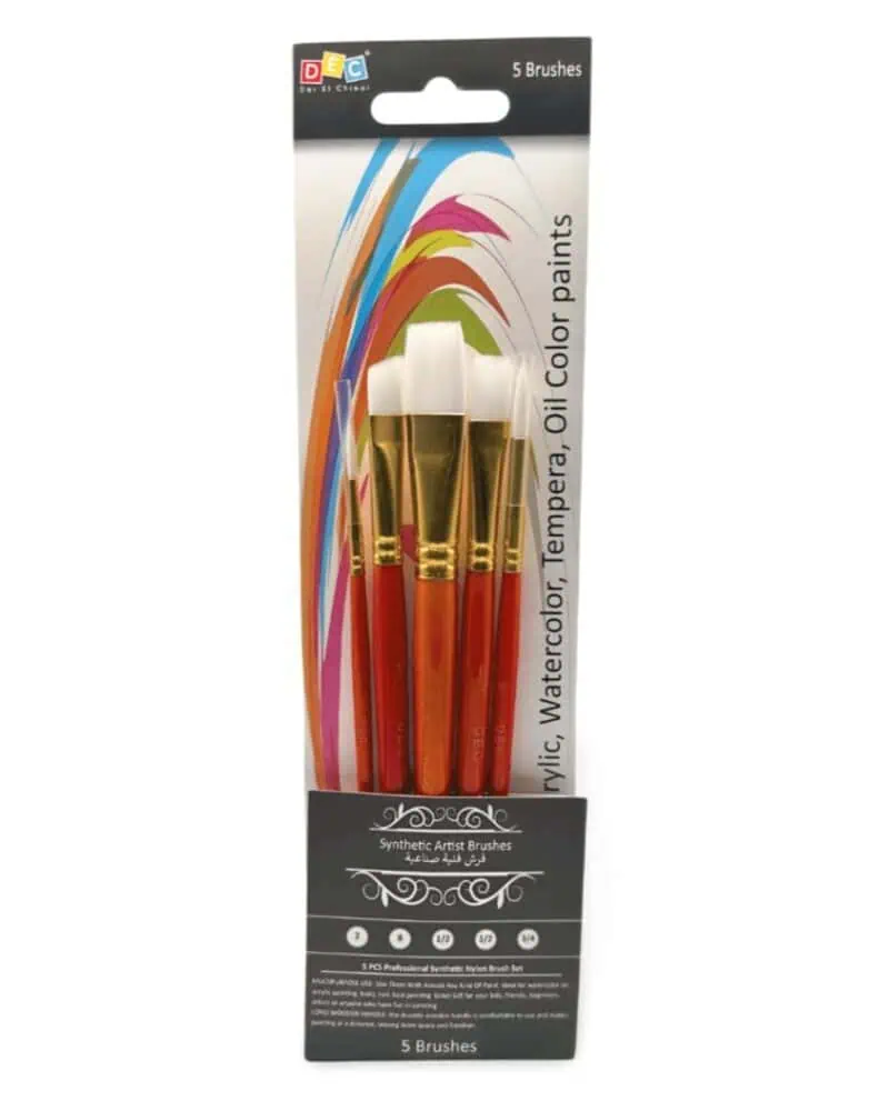 Paint brush set 5 pcs nylon hair artist brush set with short wooden handles