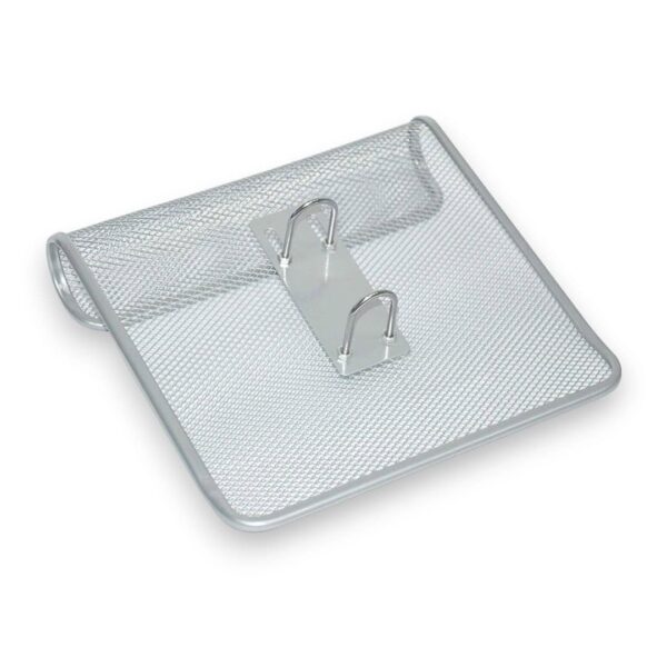 a metal mesh tray with a metal handle