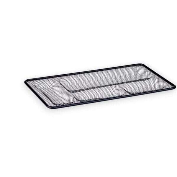 a black and white tray with mesh