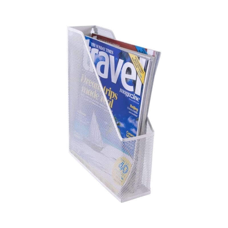 A magazine in a wire holder