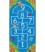 A blue rug with white numbers and butterflies