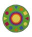 A green circle with colorful circles and squares