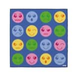 a blue rug with different colored circles