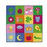a colorful rug with various animals