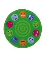 a green circle with different colored faces