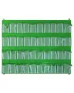 a green and white mesh bag