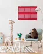 a room with stuffed animals and a table