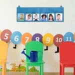 a group of children's chairs in a room